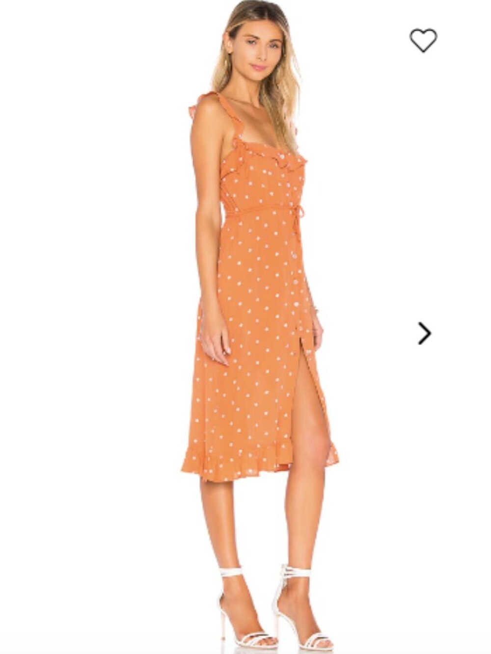 For Love and Lemons Natalia Midi Polka Dot Orange Saffron Dress XS - Picture 5 of 16